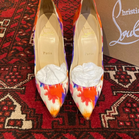 CHRISTIAN LOUBOUTIN Multicolor Print Satin Decollete 554 100 Pumps Heels 37.5 - Picture 4 of 7